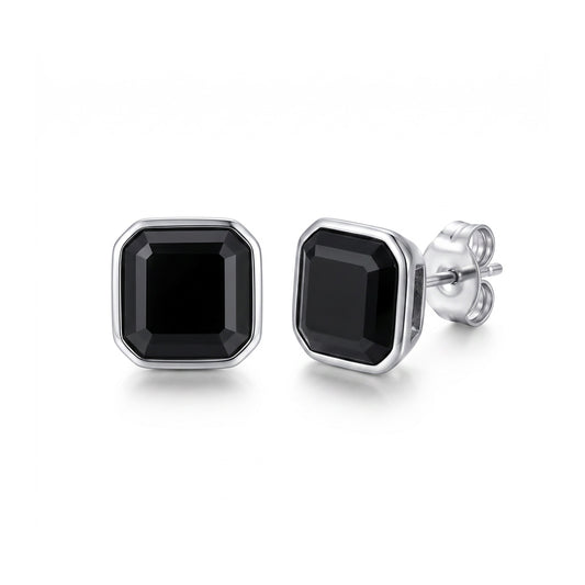 Octagon CZ Stud Earrings in black cz