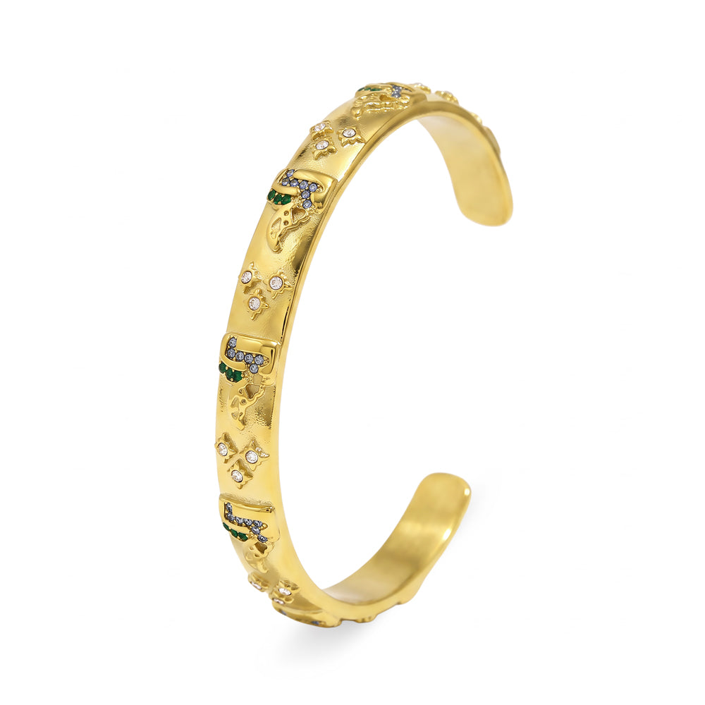 Multi-Colour CZ Cuff Bangle in gold