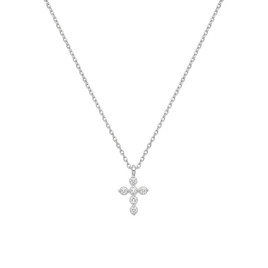 Mini Bezel CZ Cross Necklace in silver