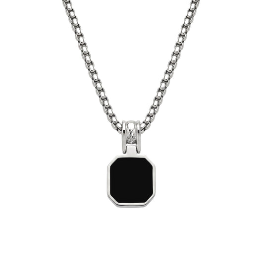 Black Agate Curb Chain Necklace in silver