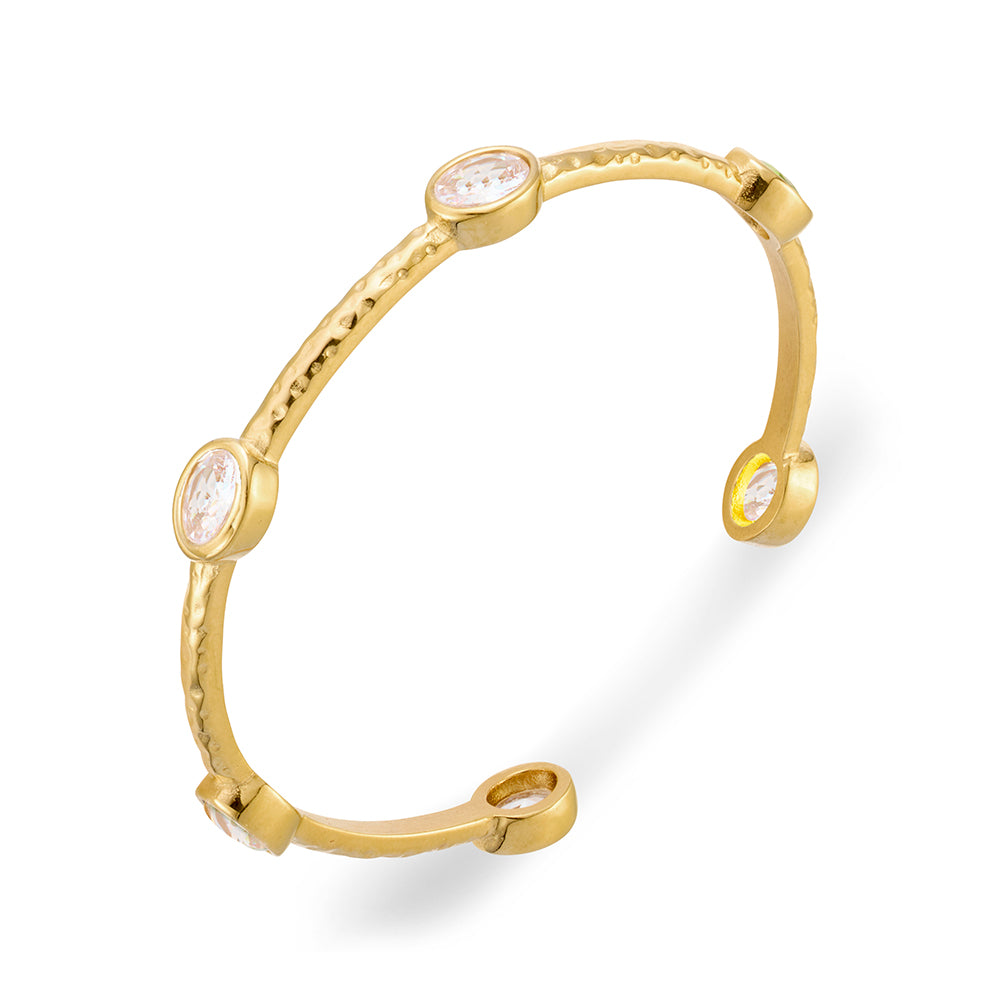 Hammered CZ Cuff Bangle