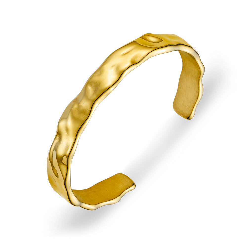 Seren stainless steel gold plated hammered finish cuff bangle
