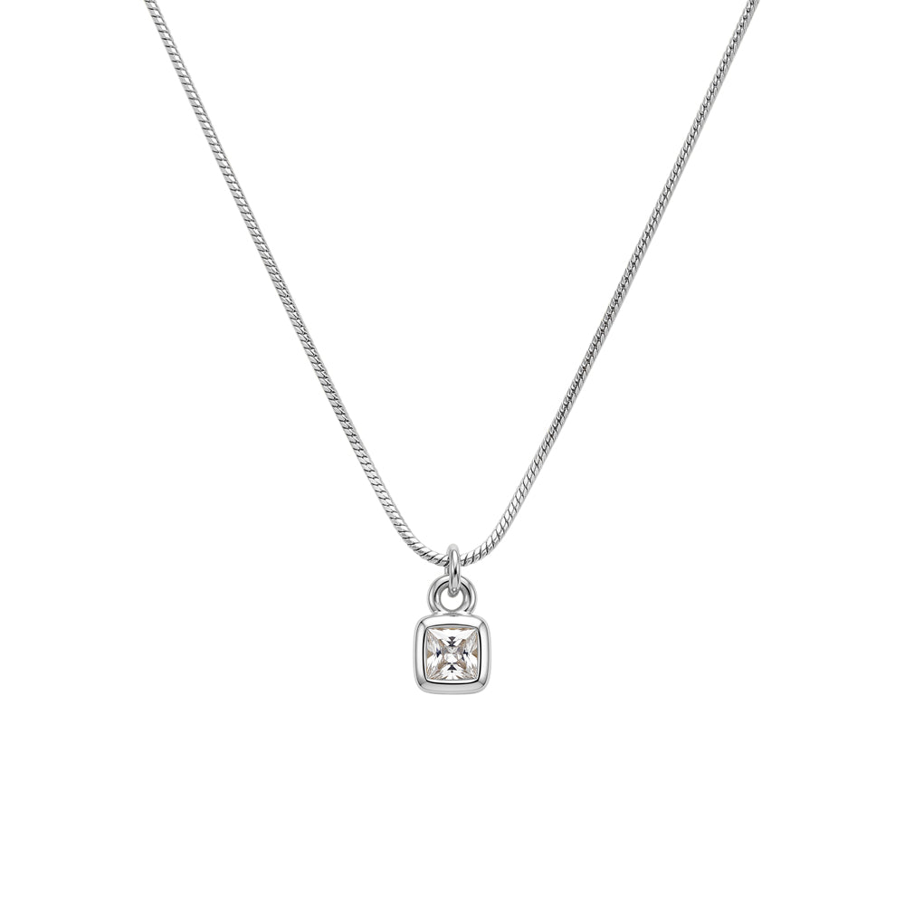 Square Cut CZ Pendant Necklace in silver