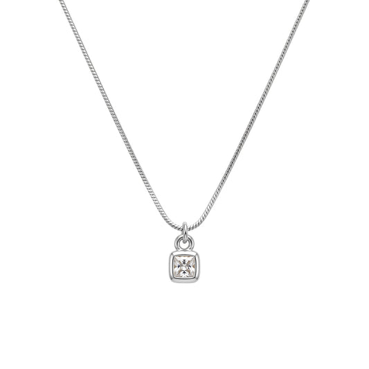 Square Cut CZ Pendant Necklace in silver