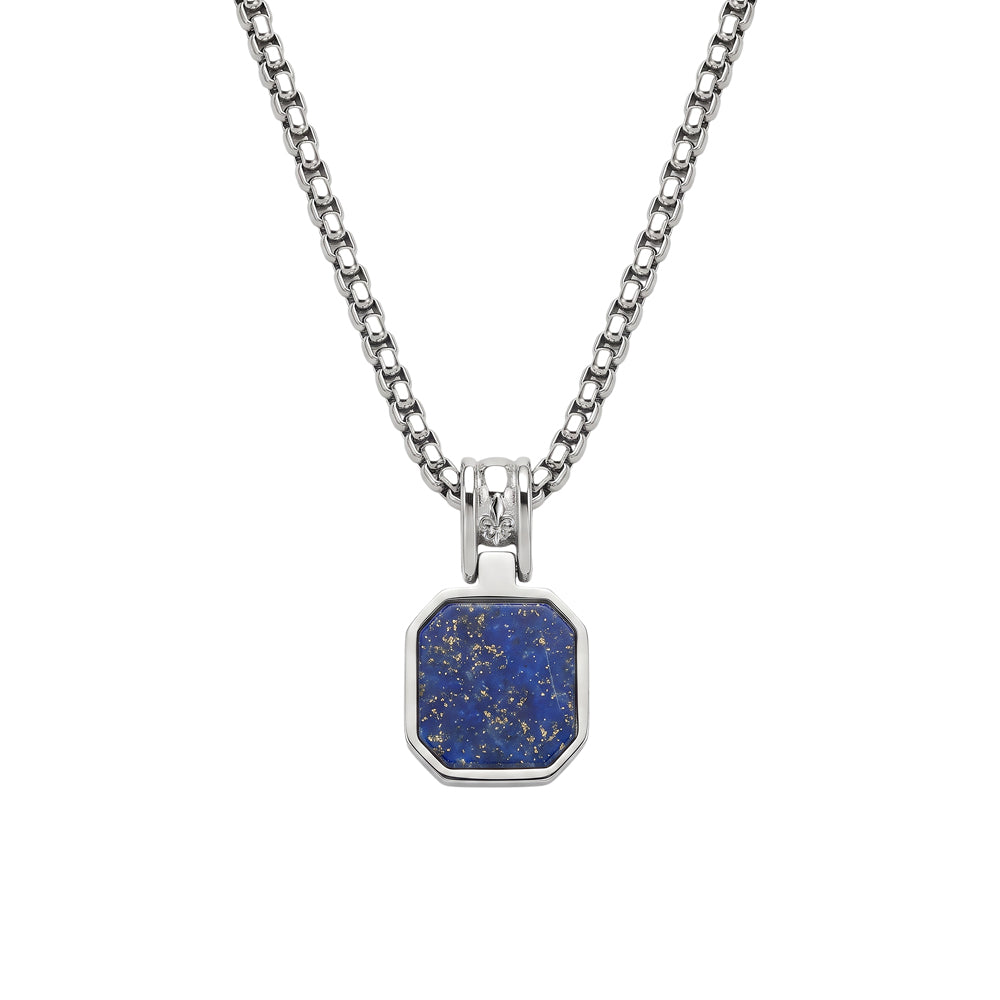 Lapis Curb Chain Necklace in silver
