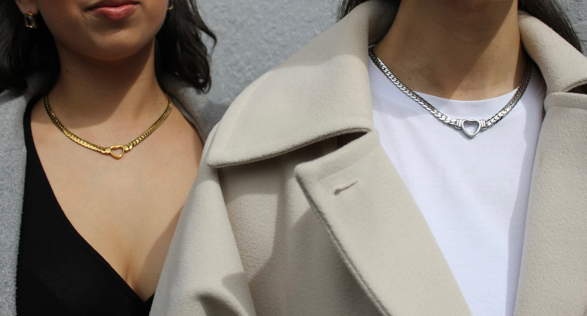 Aurelia Heart Chain in gold and silver, worn side by side (placeholder for The Daily Pair)