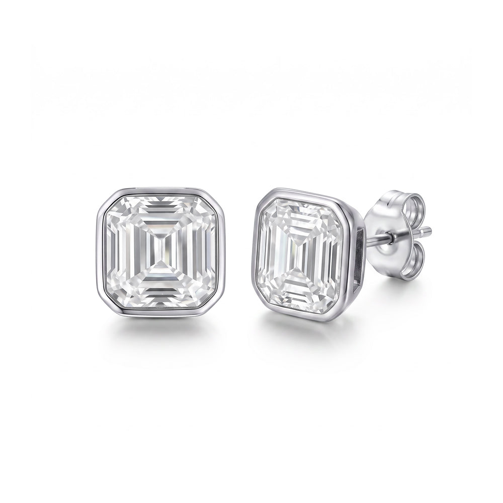 Octagon CZ Stud Earrings in white cz