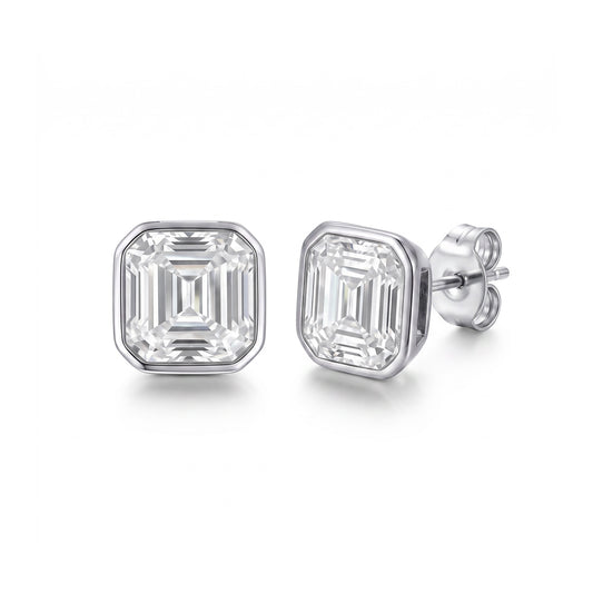Octagon CZ Stud Earrings in white cz