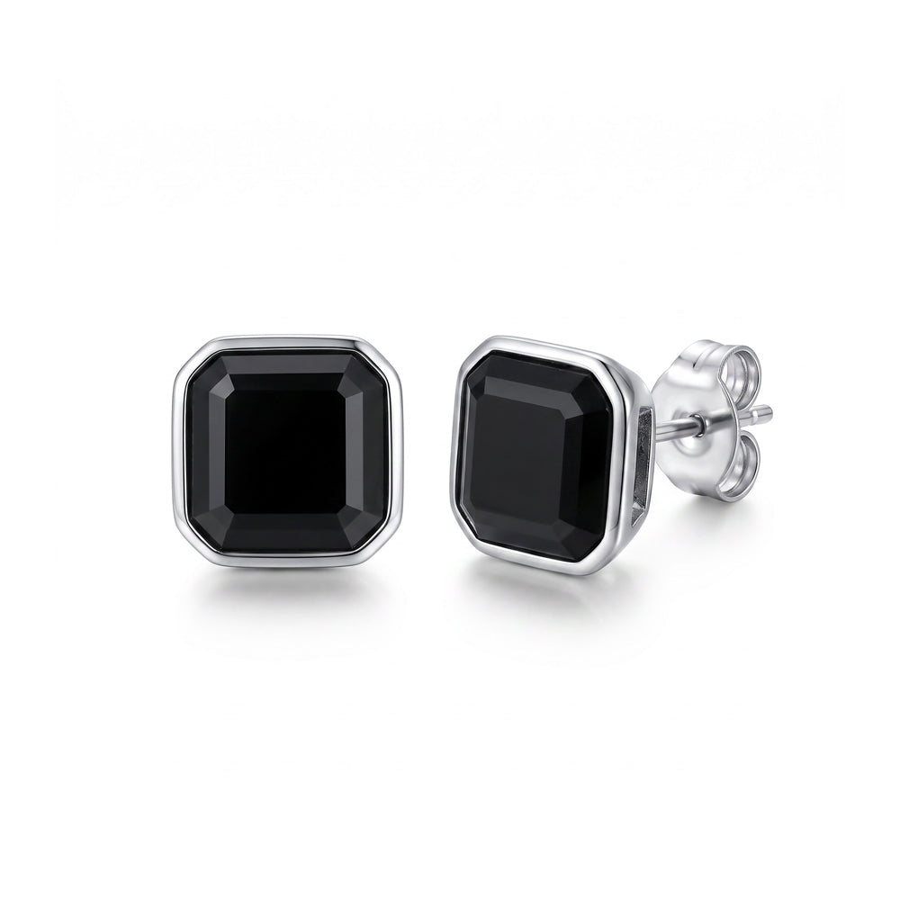 Octagon CZ Stud Earrings in black cz