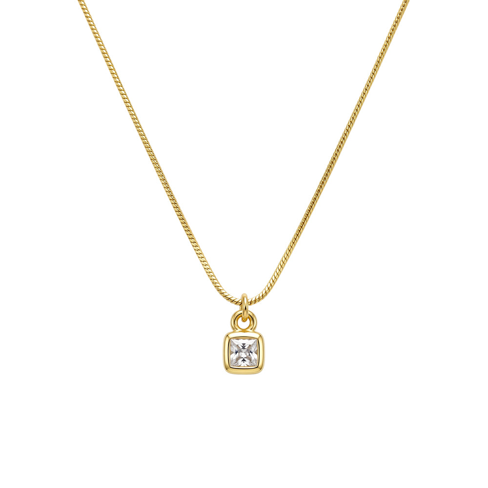 Square Cut CZ Pendant Necklace in gold