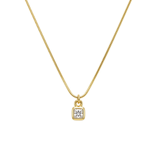 Square Cut CZ Pendant Necklace in gold