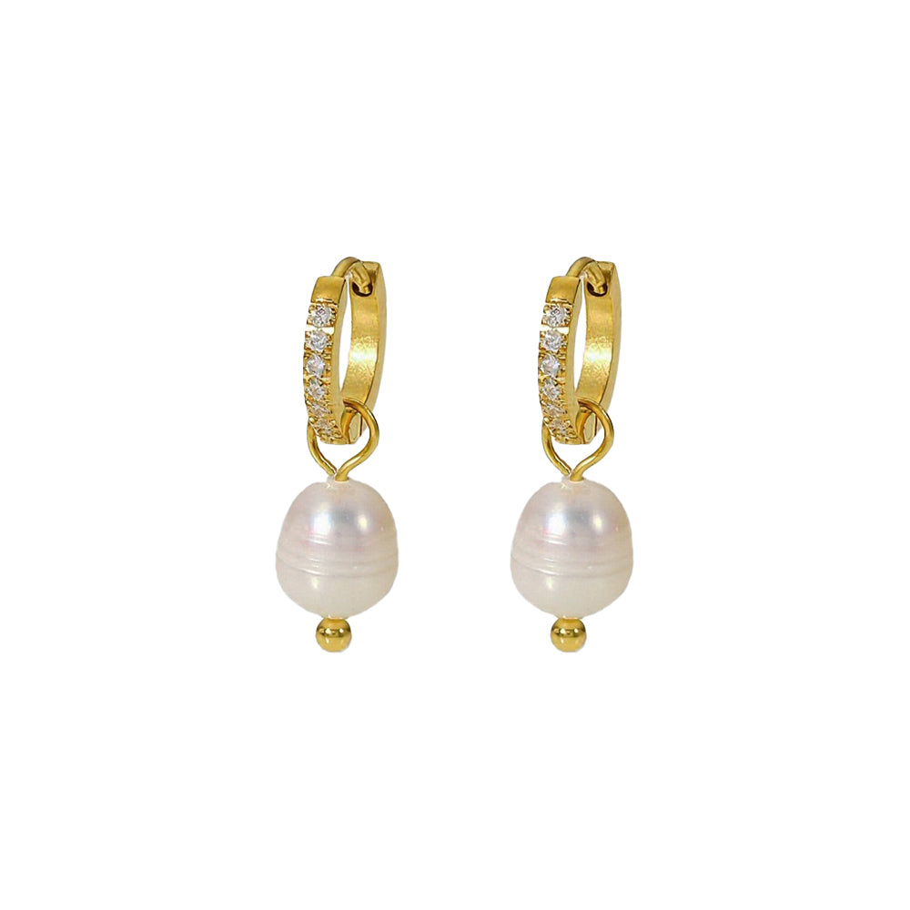 Mini Huggies with Pearl Drop in gold