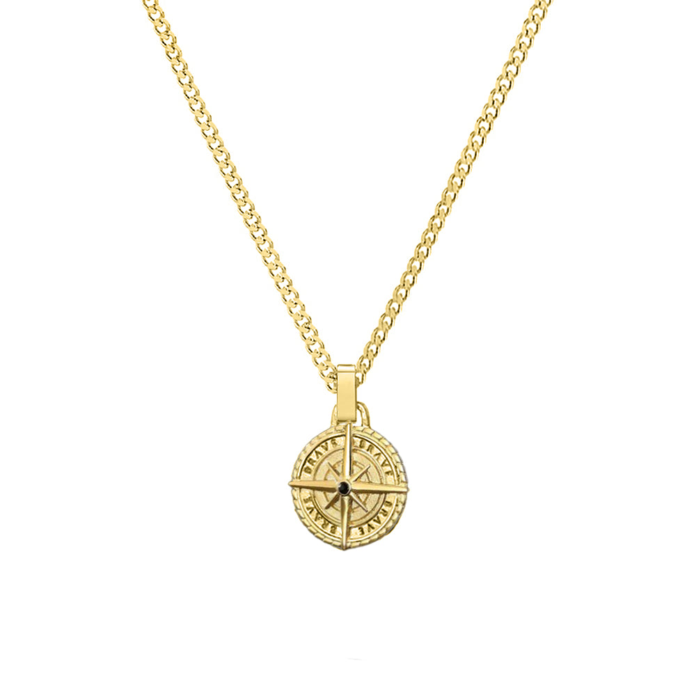 Compass Pendant Curb Chain Necklace