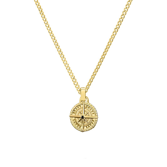 Compass Pendant Curb Chain Necklace