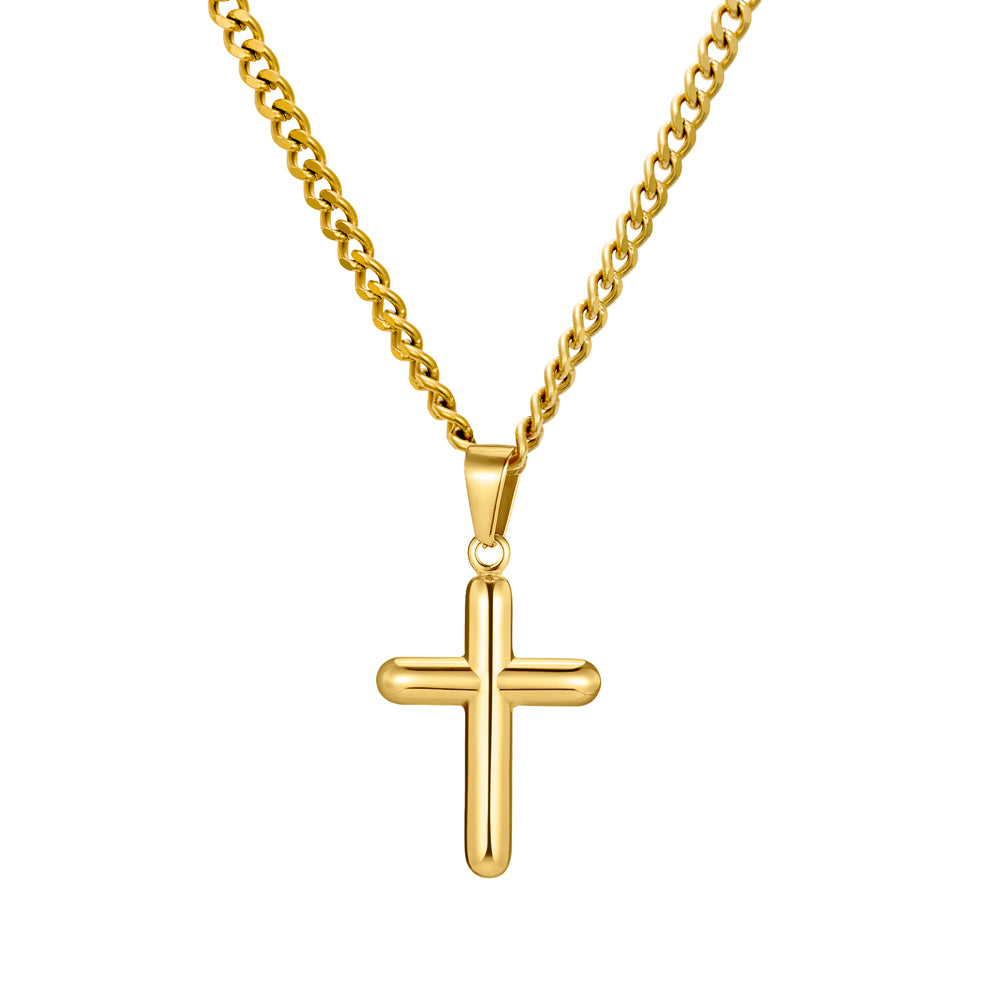 Round Cross Pendant Curb Chain