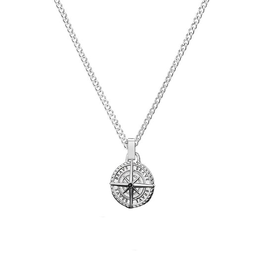 Compass Pendant Curb Chain Necklace