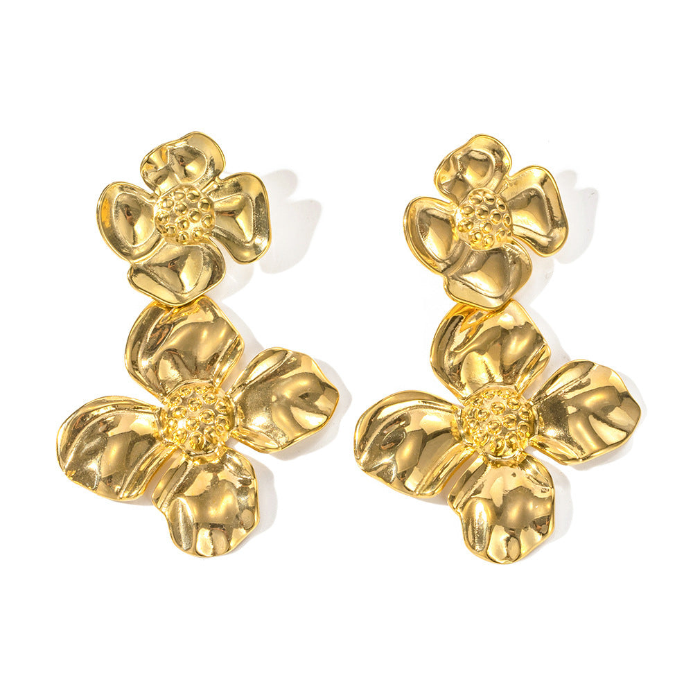 Double Flower Drop Earrings