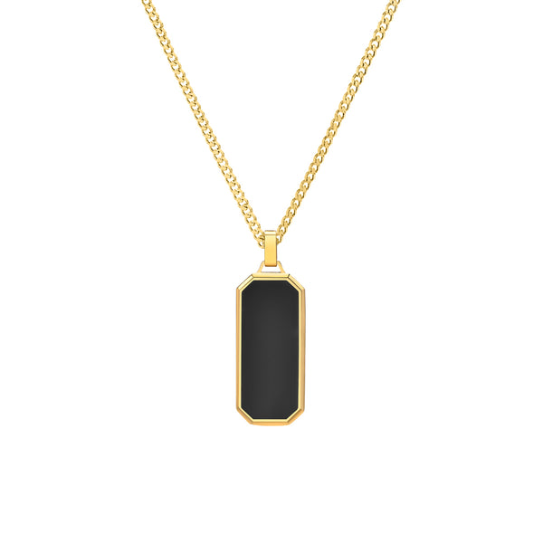 Lussèco Black Onyx Tag Pendant Necklace — gold stainless steel necklace