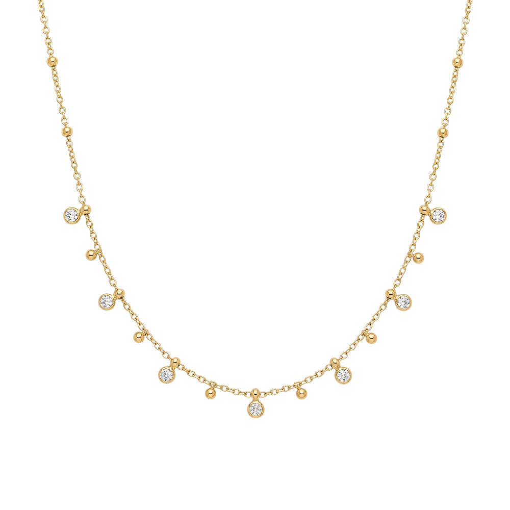 Beaded CZ Charm Necklace in gold