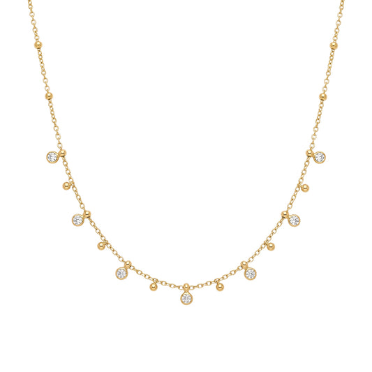 Beaded CZ Charm Necklace in gold