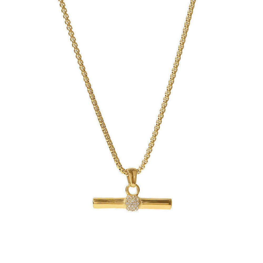 CZ T-Bar Pendant Necklace in gold