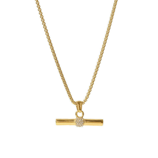 CZ T-Bar Pendant Necklace in gold