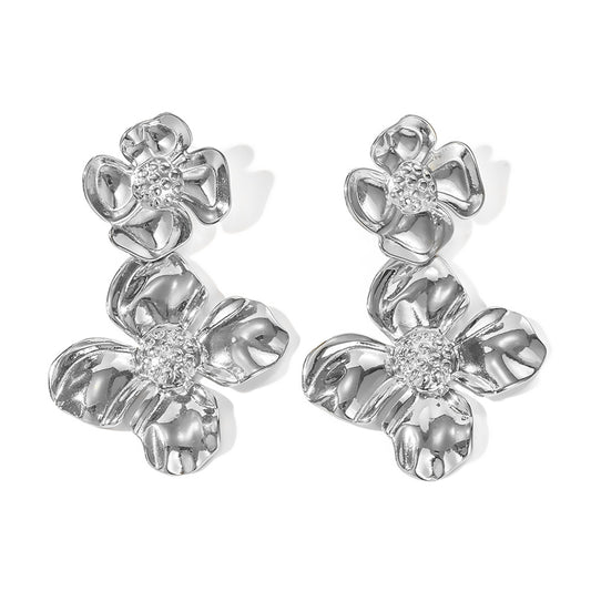 Double Flower Drop Earrings