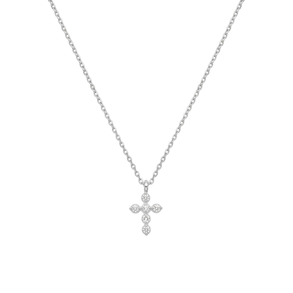 Mini Bezel CZ Cross Necklace in silver