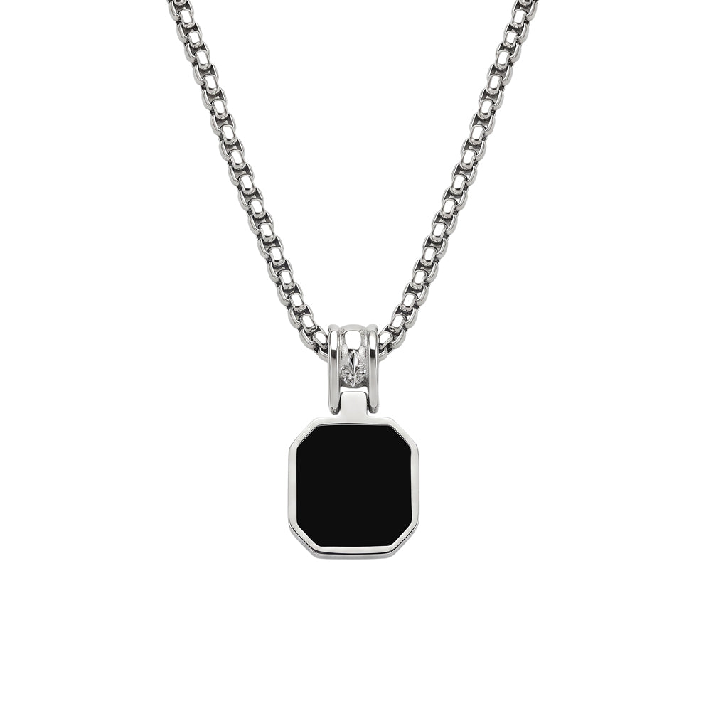 Black Agate Curb Chain Necklace in silver