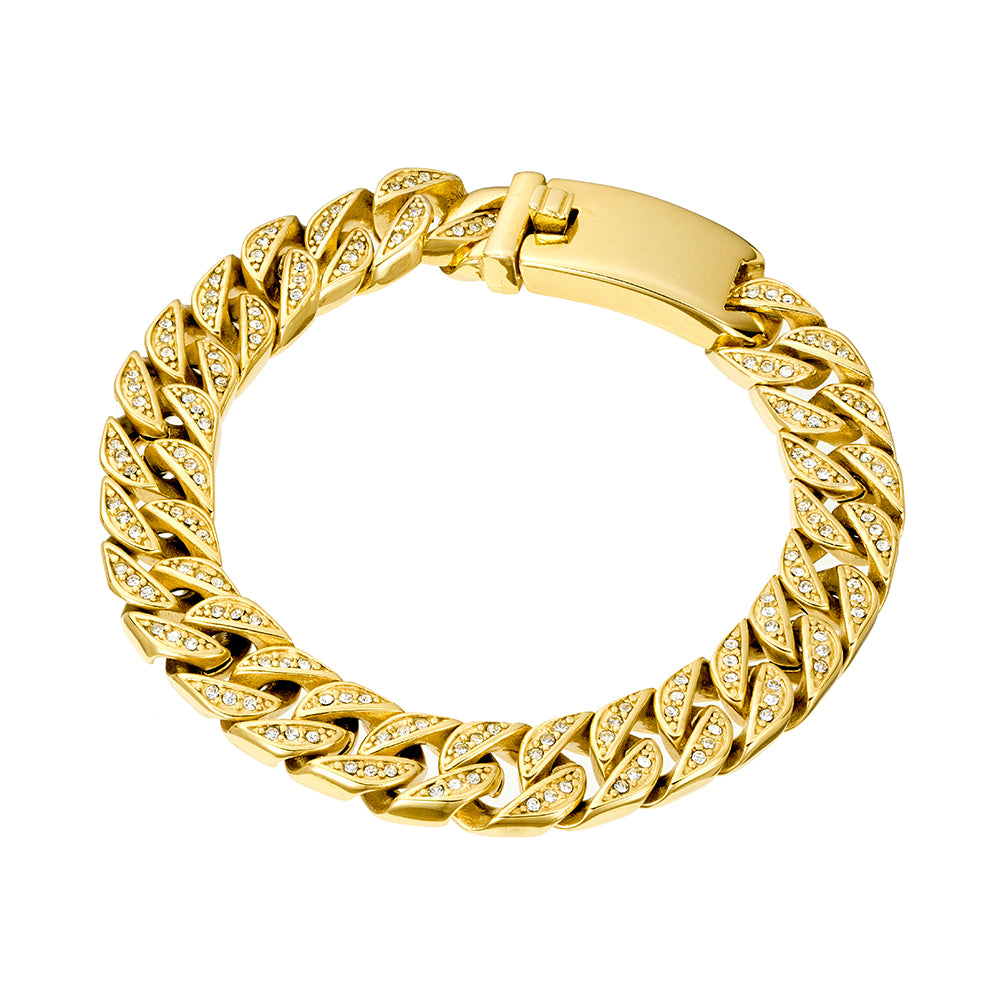 Wide Cuban CZ Bracelet in gold