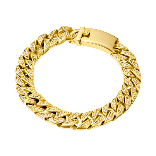 Wide Cuban CZ Bracelet in gold