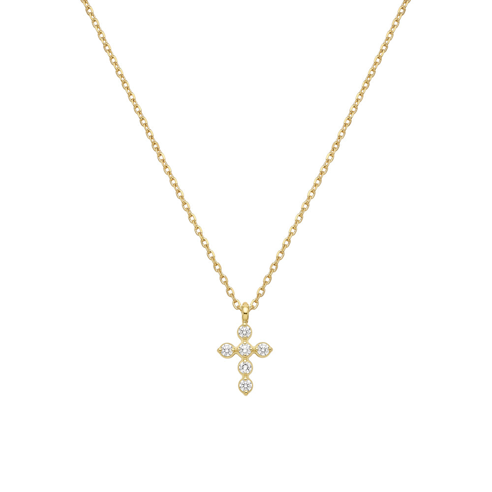 Mini Bezel CZ Cross Necklace in gold