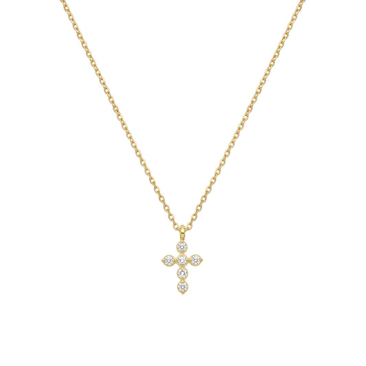 Mini Bezel CZ Cross Necklace in gold