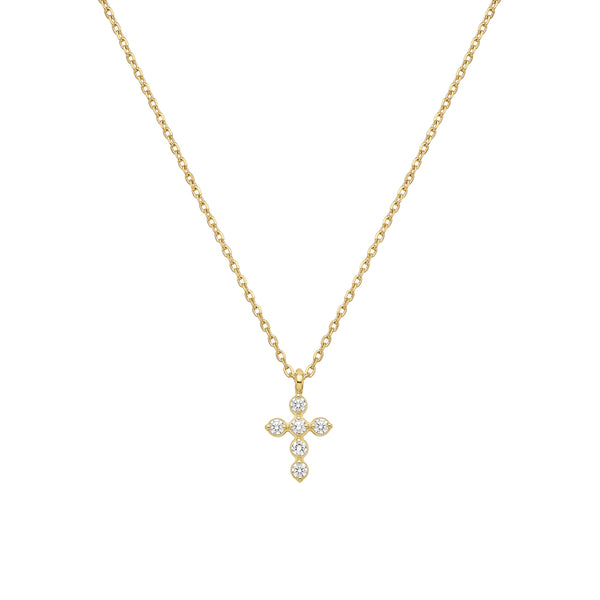 Mini Bezel CZ Cross Necklace in gold