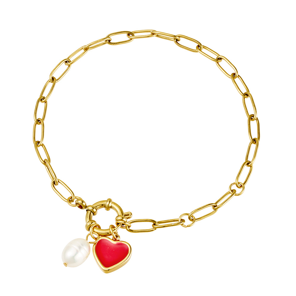 Heart & Pearl Charm Bracelet