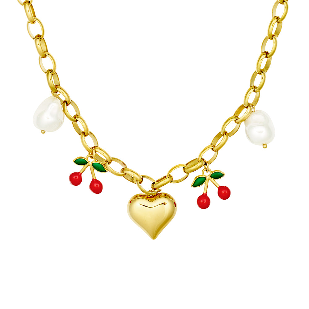 Pearl & Cherry Charm Necklace