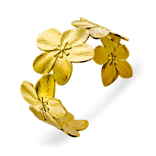 Seren stainless steel gold plated oversized flower cuff bangle