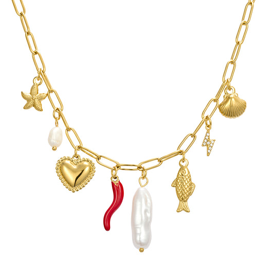 Paperclip Chain Necklace with Charms