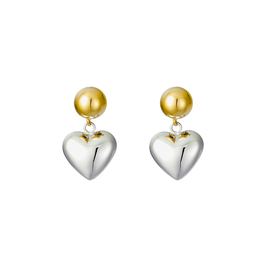 Two Toned Drop Heart Earrings