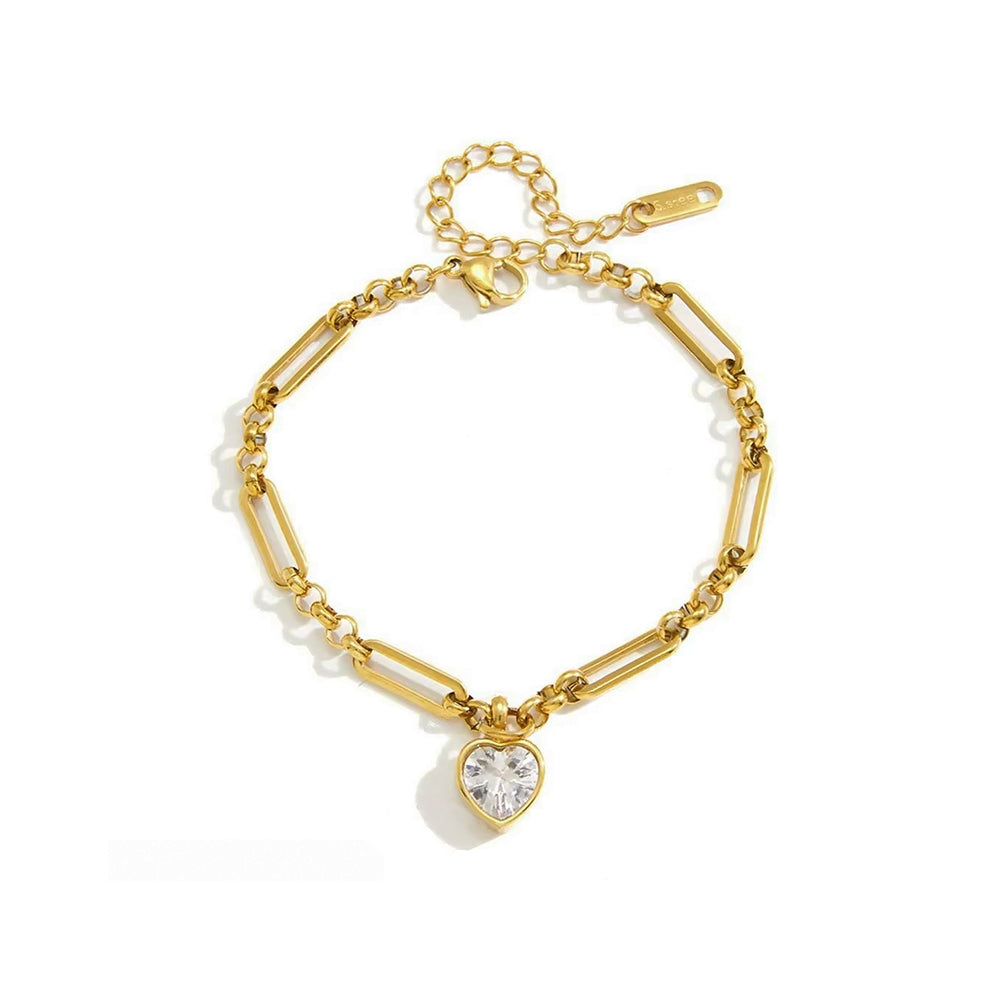 Mixed Link Heart Bracelet in gold