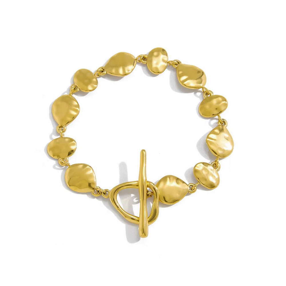 Organic Link Hammered Bracelet in gold
