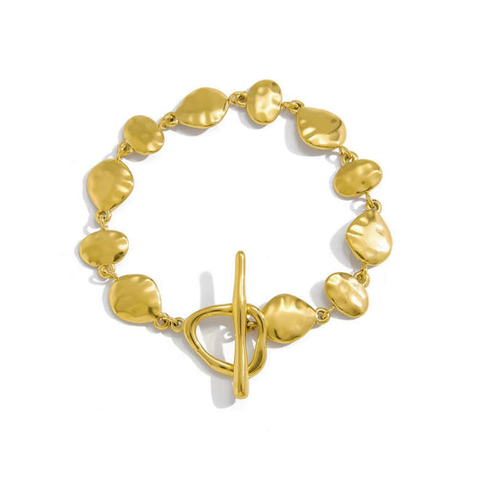 Organic Link Hammered Bracelet in gold