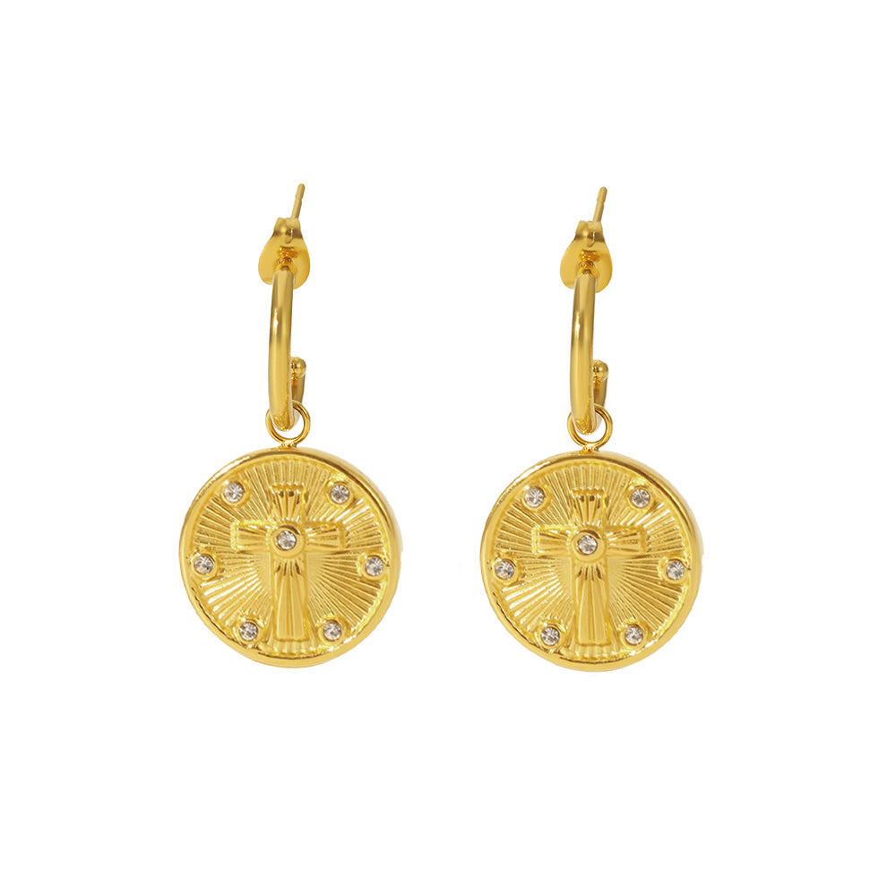 Cross Coin Three Quarter Hoops in gold
