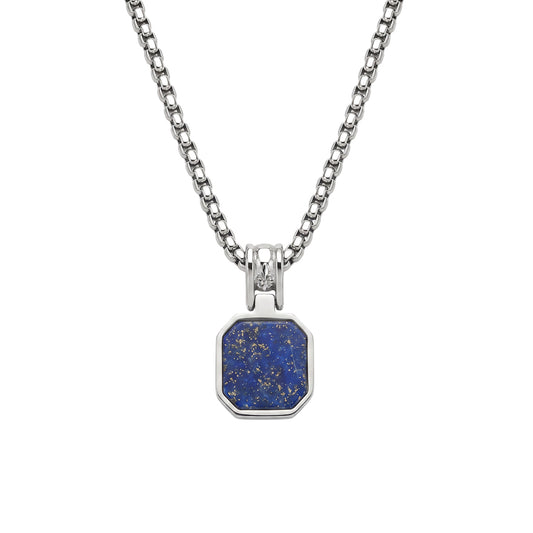 Lapis Curb Chain Necklace in silver
