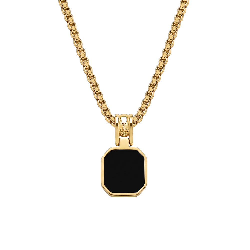 Black Agate Curb Chain Necklace in gold
