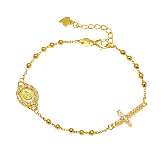 Rosary Medallion Bracelet with CZ Stones