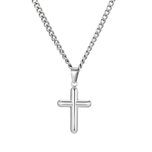 Round Cross Pendant Curb Chain