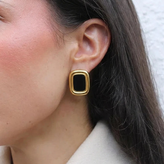 Noire Onyx Stud in gold, worn on the ear (placeholder for The Daily Pair)