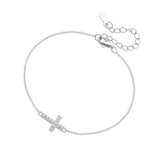 Fine Chain Cross Bracelet in silver