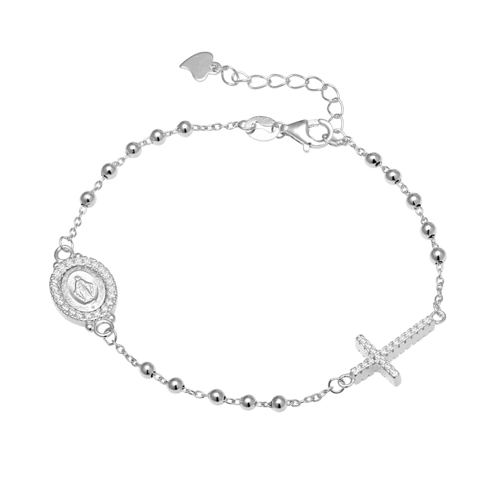 Rosary Medallion Bracelet with CZ Stones